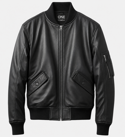 Black Bomber Leather Jacket for Men