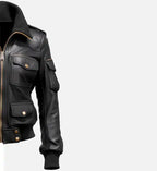 womens leather bomber jacket black
