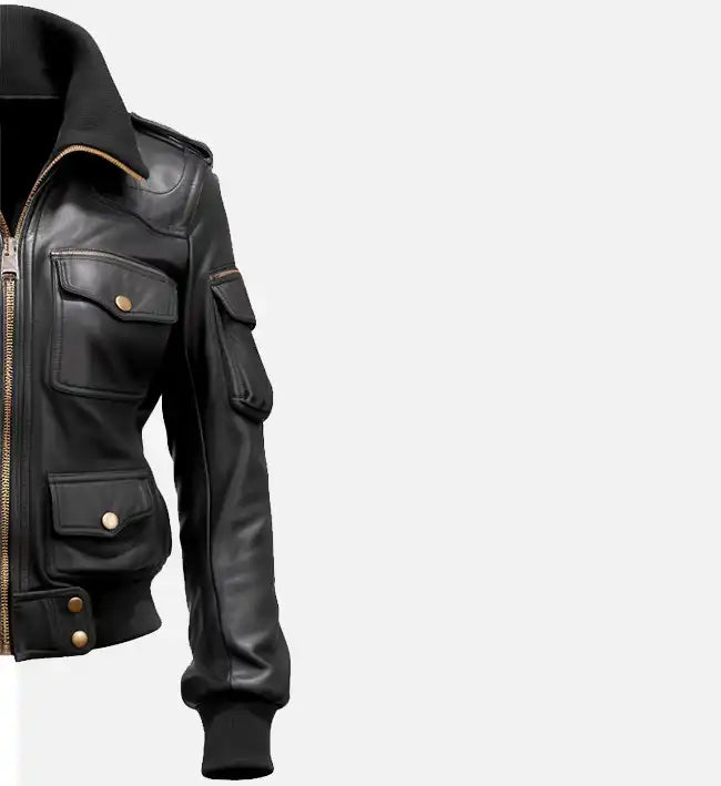 womens leather bomber jacket black
