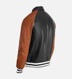 black brown leather varsity jacket for men