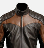 black brown real leather biker jacket for men