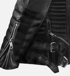 black burnt biker leather jacket for womens
