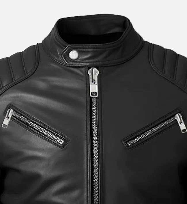 black cafe racer biker leather jacket for men