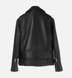 black leather biker jacket with minimal style for men
