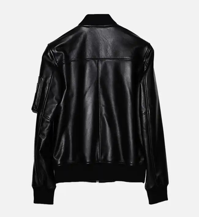 black leather bomber jacket of sheep skin for men