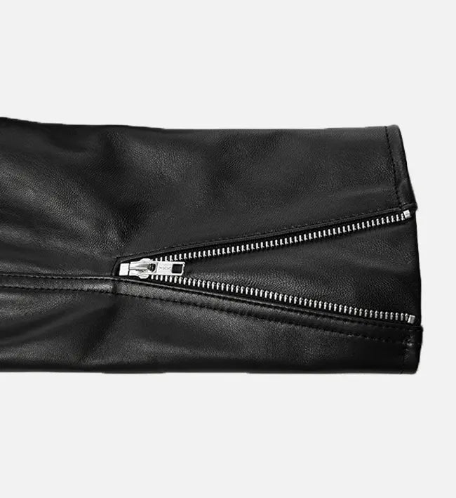 zip up black leather jacket for men
