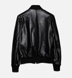 black leather jumper jacket with minimal style for men
