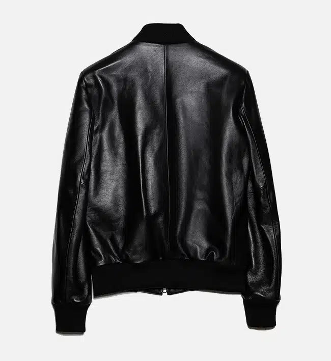 black leather jumper jacket with minimal style for men
