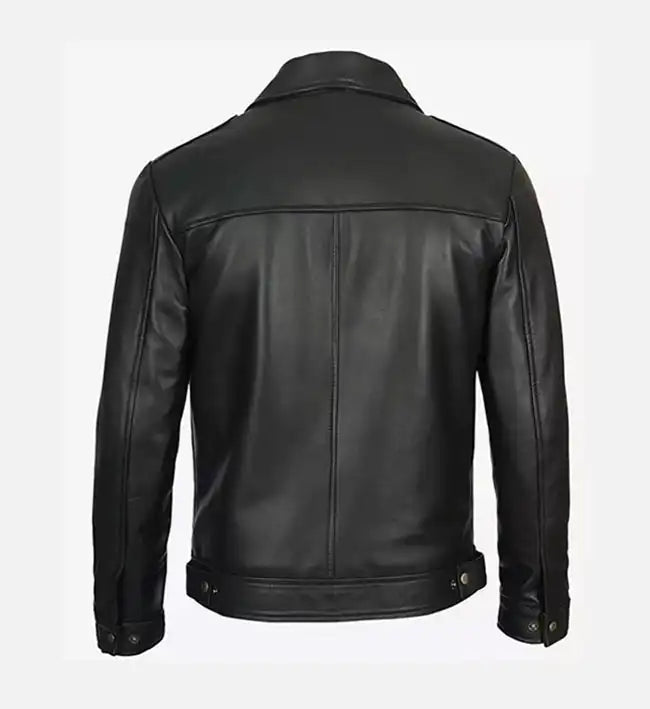 black leather slim fit jacket for men
