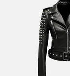 black leather stud biker jacket for women
