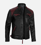 black maroon leather cafe racer jacket for men