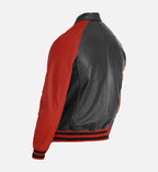 black red leather varsity jacket for men