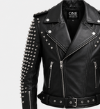 Mens Black Stud Biker Leather Jacket