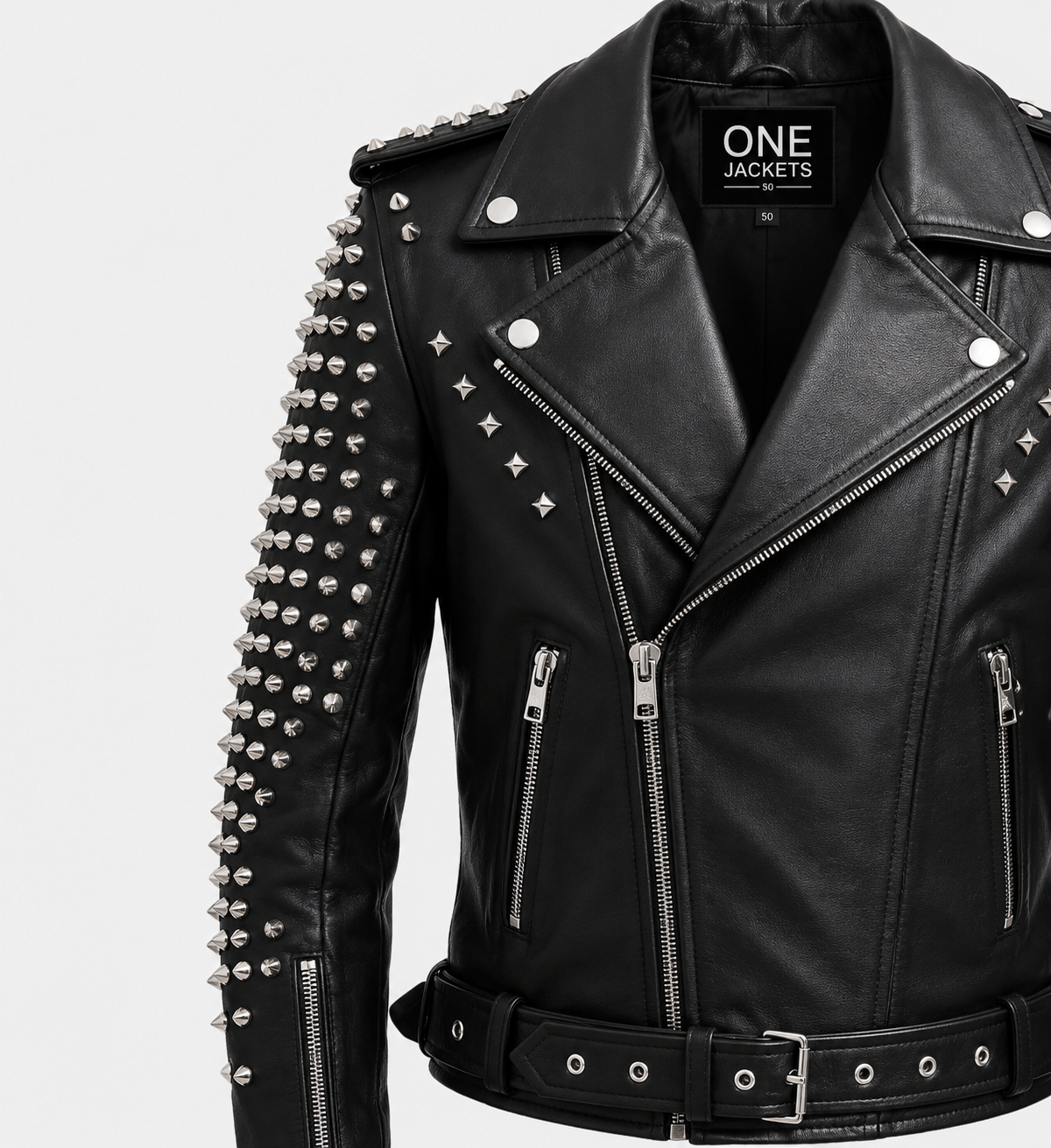 Mens Black Stud Biker Leather Jacket