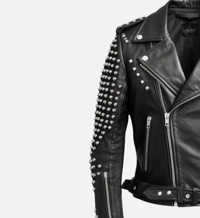 black stud biker leather jacket for men