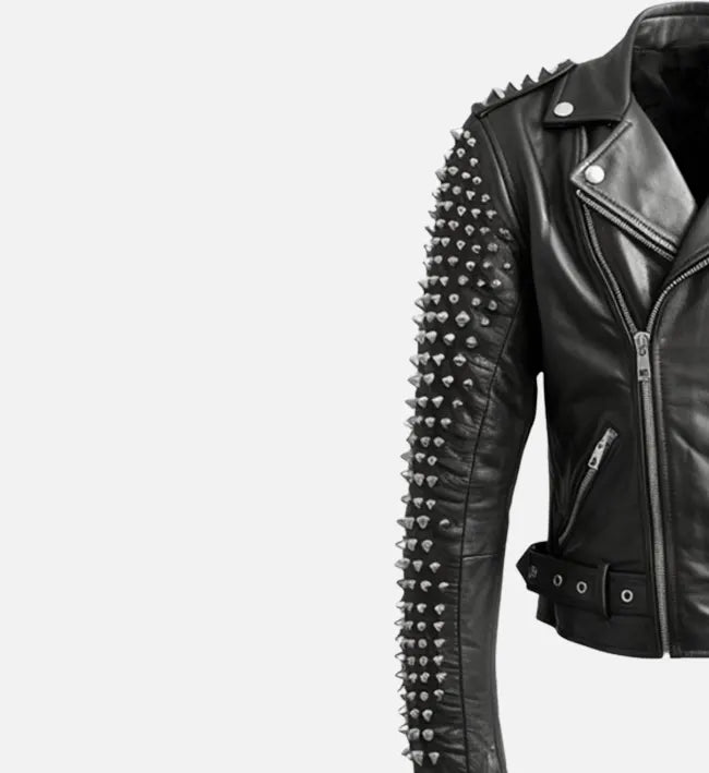 black studded stylish biker leather jacket for men