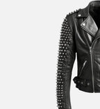black studded stylish biker leather jacket for men
