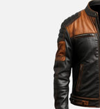 black tan brown biker leather jacket for men