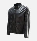 black white cafe racer leather jacket for men