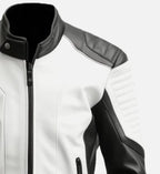 black white cafe racer leather jacket for men