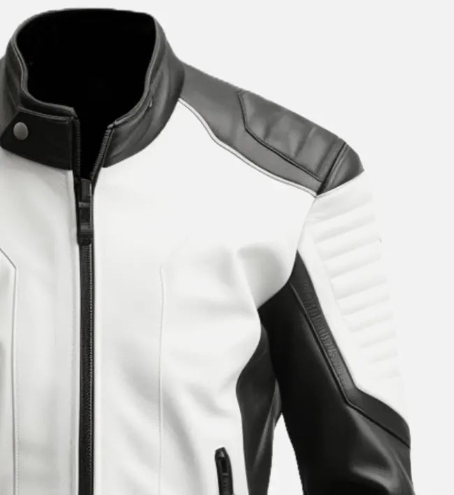 black white cafe racer leather jacket for men