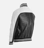 black white leather varsity jacket for men