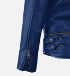 womens blue biker leather jacket
