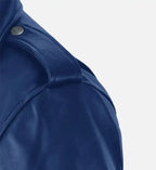 blue biker leather jacket for women
