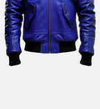 blue black bomber leather mens jacket