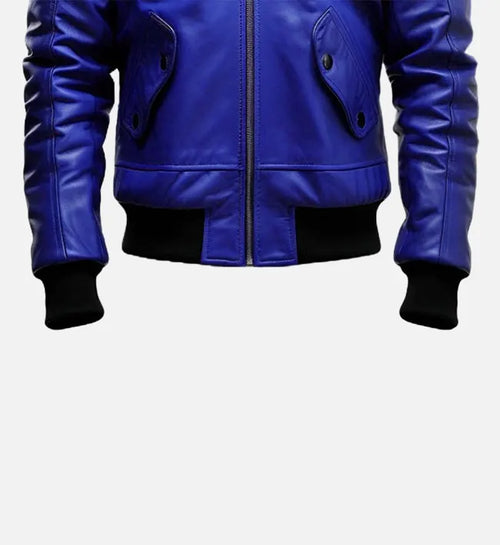 blue black bomber leather mens jacket