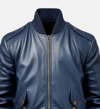 blue flight bomber leather jacket for men