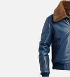 blue flight bomber leather mens jacket

