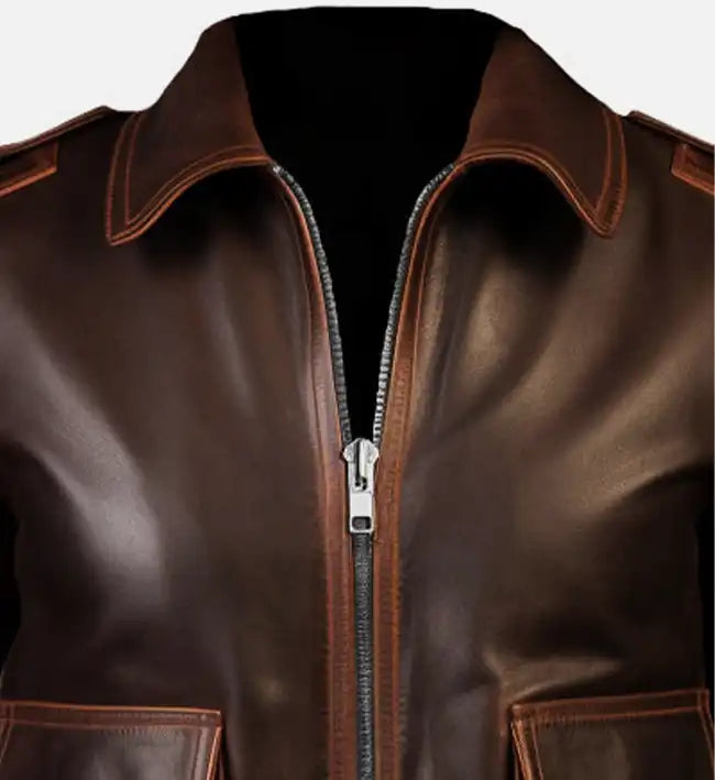 leather bomber jacket brown for women
