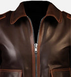 leather bomber jacket brown for women
