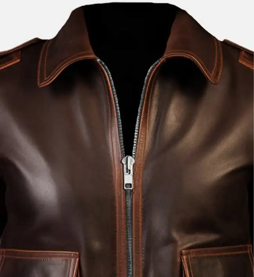 leather bomber jacket brown for women

