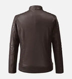 brown biker moto style leather jacket for men