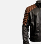 brown black cafe racer leather jacket for men