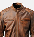 brown cafe racer leather jacket for men