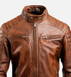 brown cafe racer leather jacket for men