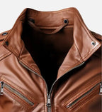 brown leather biker jacket for men