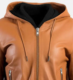 brown leather jacket for women with hood
