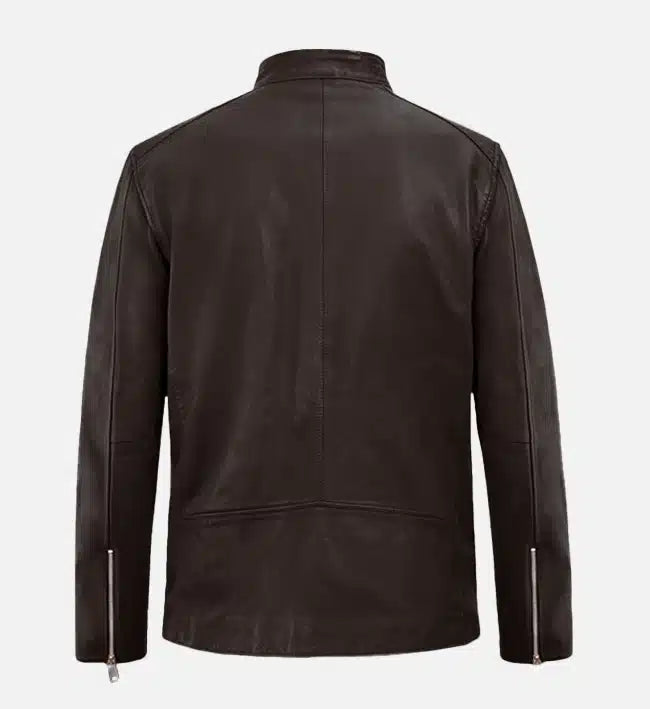 brown leather moto biker jacket for men