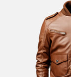 brown leather strap pocket bomber jacket for men