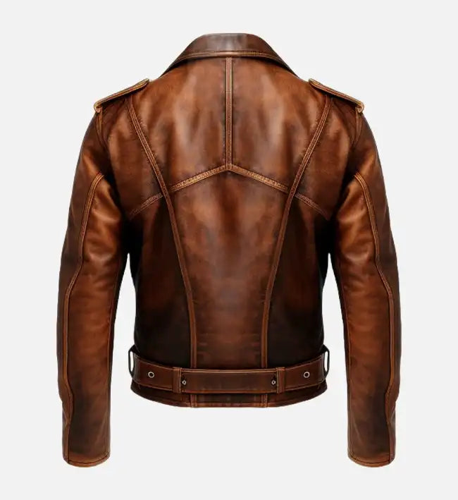 brown leather vintage biker jacket for men