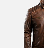 brown leo cafe racer leather jacket for men