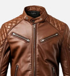 brown racer cafe moto leather jacket for men
