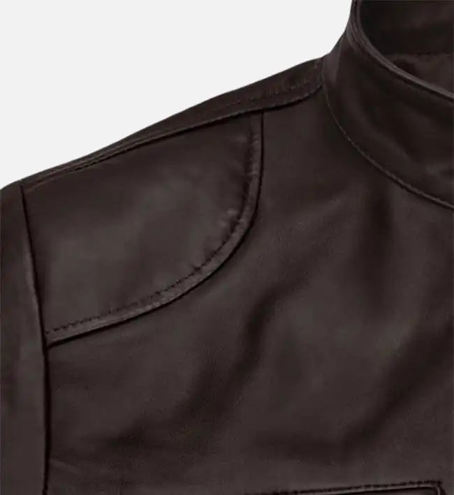 brown real leather cafe racer jacket for men