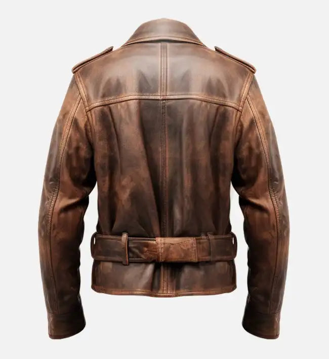 brown vintage biker leather jacket for men