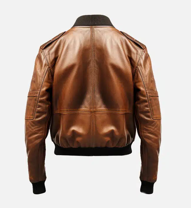 brown vintage leather bomber jacket for men
