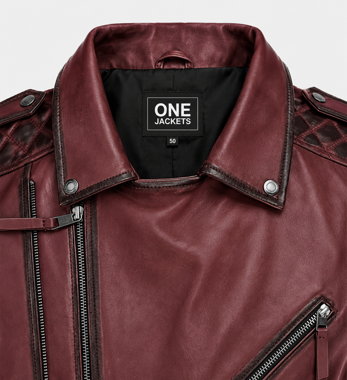 Mens Burnt Maroon Biker Leather Jacket